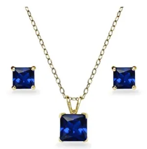18K Yellow Gold 4ct Tanzanite Square 18 Inch Necklace and Earrings Set Plated