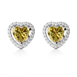 24k White Gold Plated 2 Ct Created Halo Heart Yellow Sapphire Stud Earrings