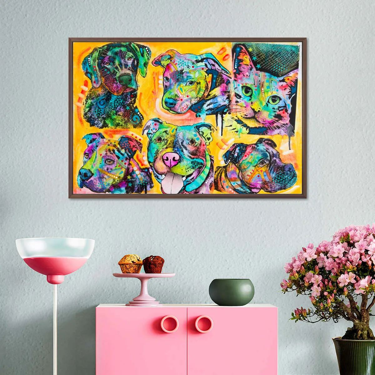 5 Dogs And A Cat Wall Art