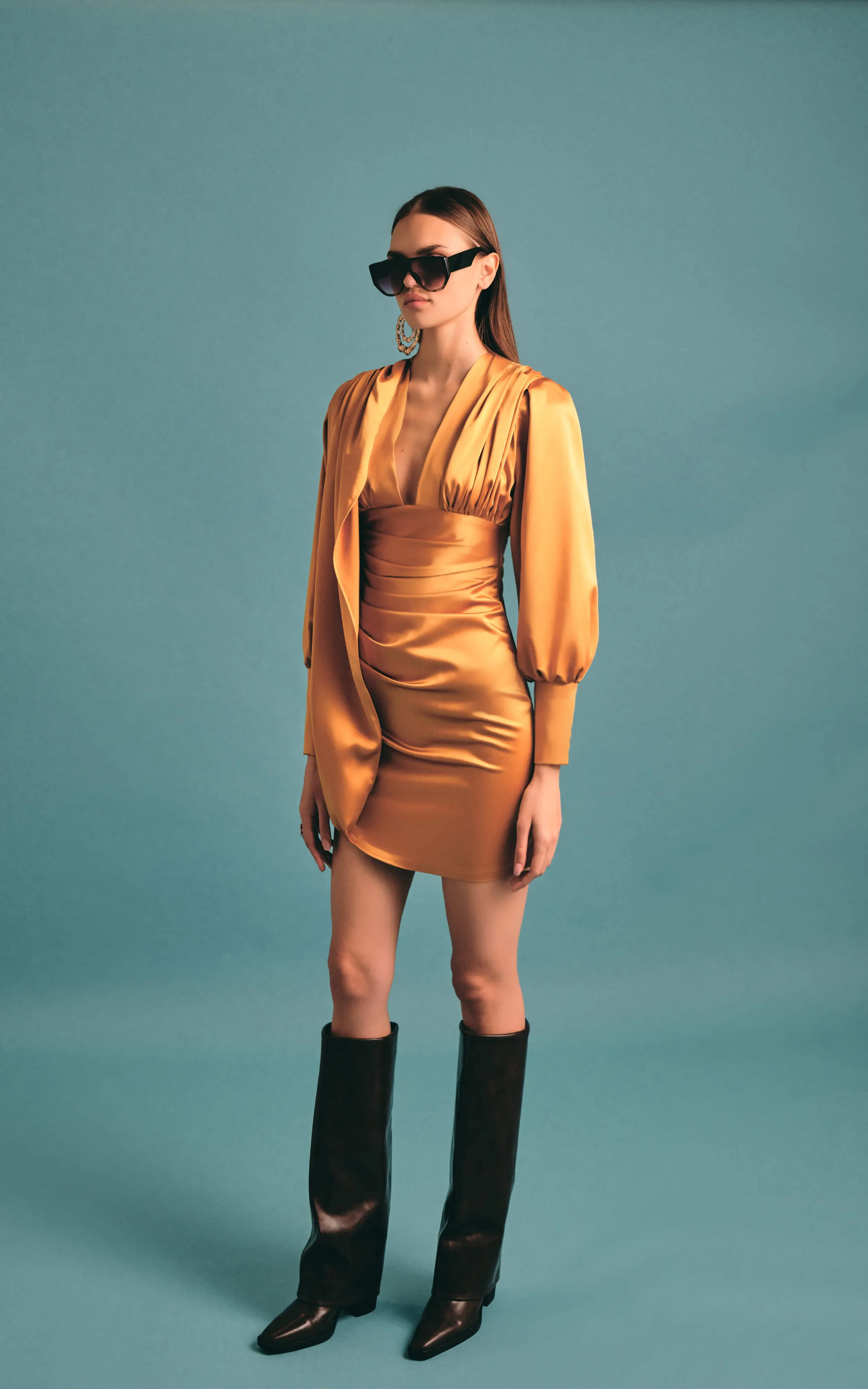 Adele Orange V-Neck Mini Dress