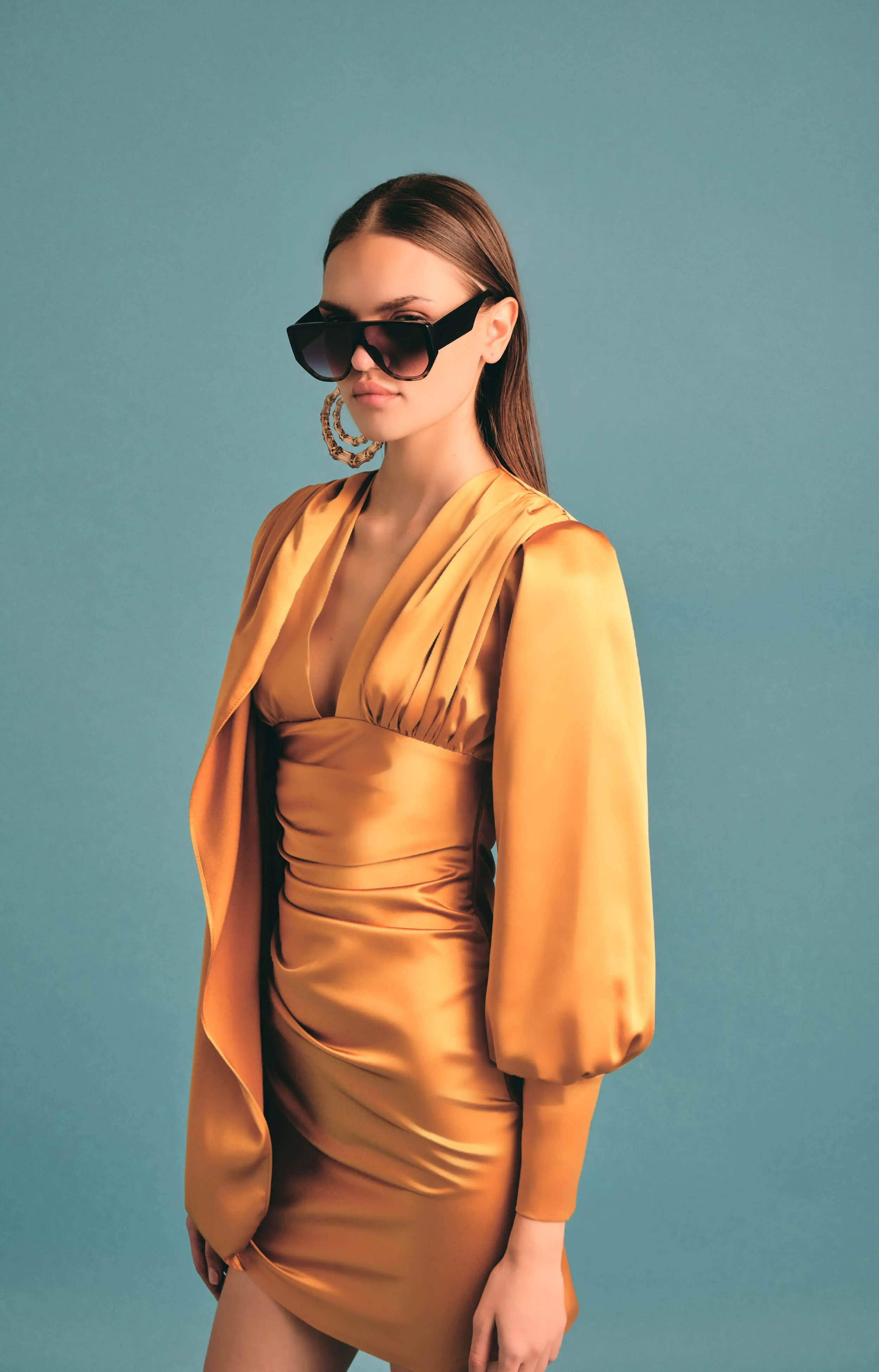 Adele Orange V-Neck Mini Dress