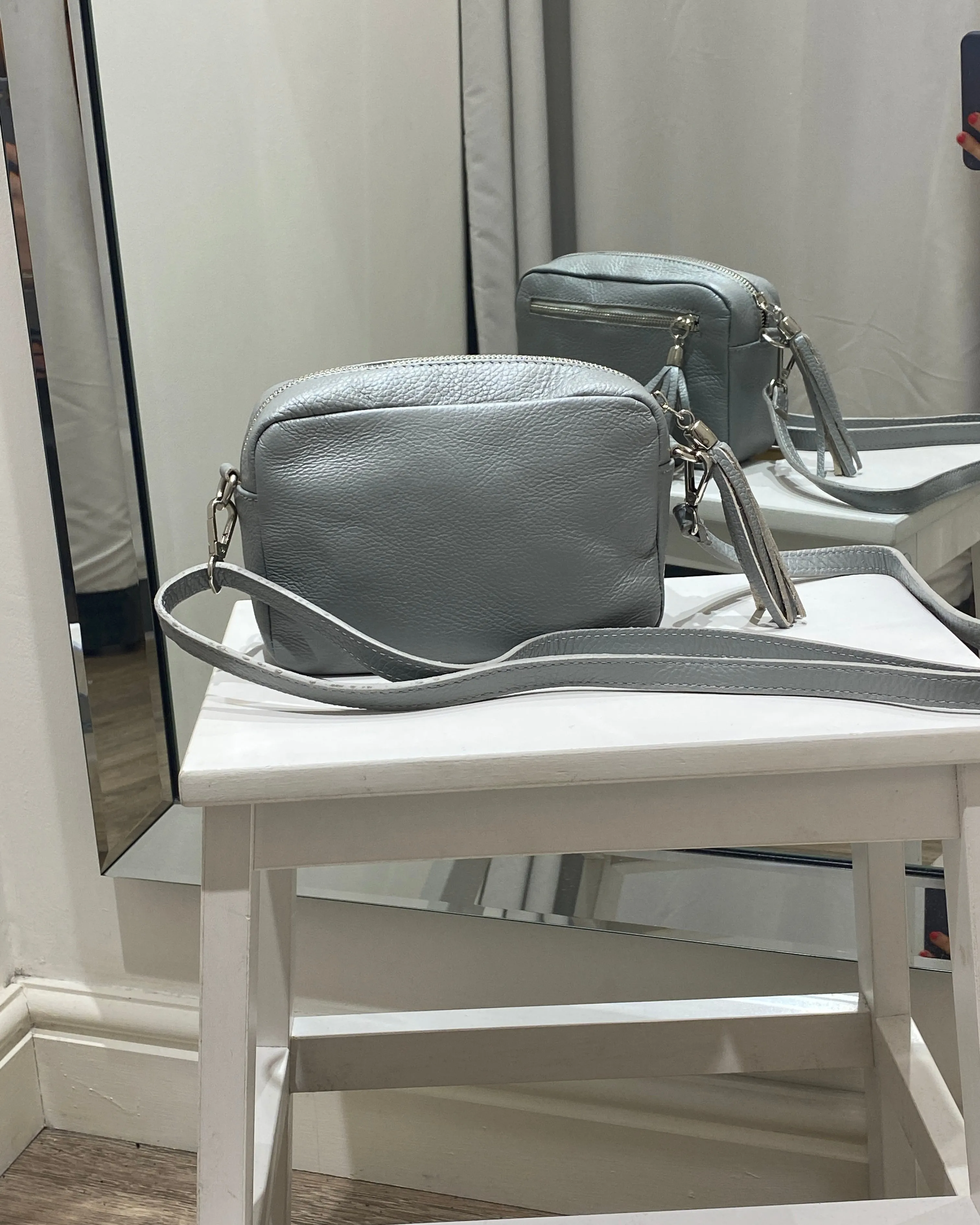 Alison Leather Camera Bag - Light Grey