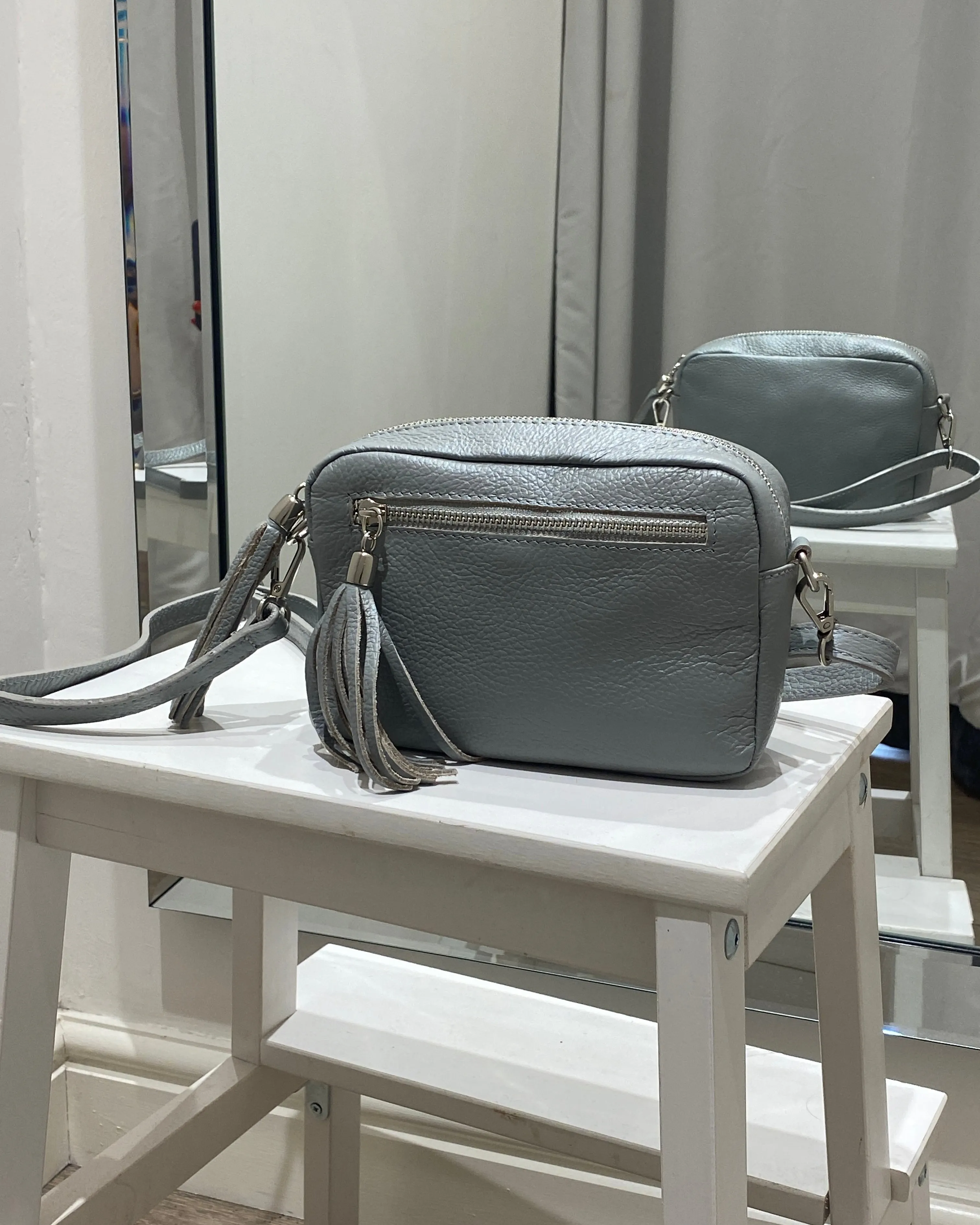 Alison Leather Camera Bag - Light Grey