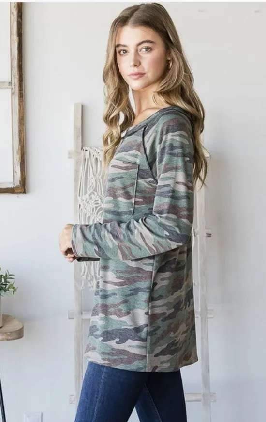 Army Green/Brown Camo Top w/Round Neck - #8516-8521