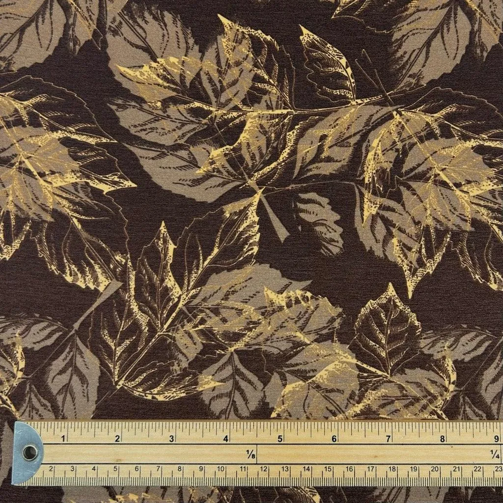 Brown Leaves Polyester Crepe Fabric