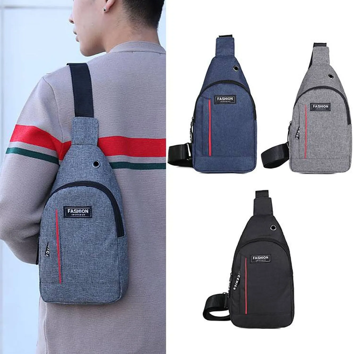 Casual Grey Sling Bag for Men – Waist Pack with USB Charging