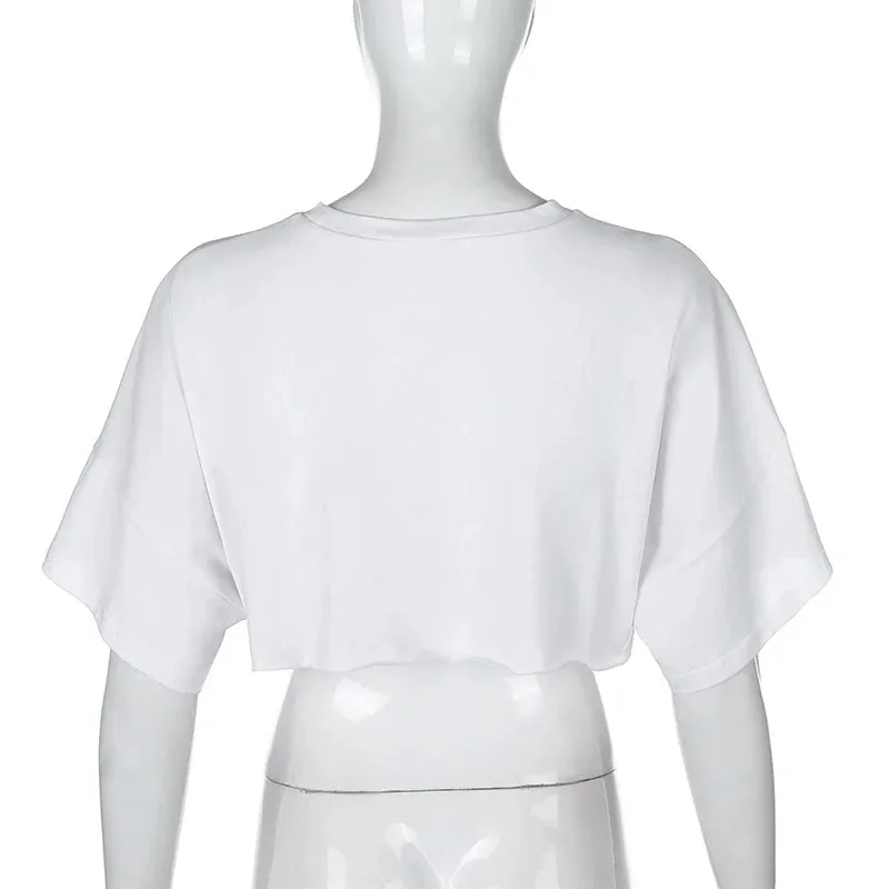 Casual Loose Cotton White Tshirt Women Solid Crop Top Short Sleeve Streetwear Summer T-shirts Tee Shirts Clothes