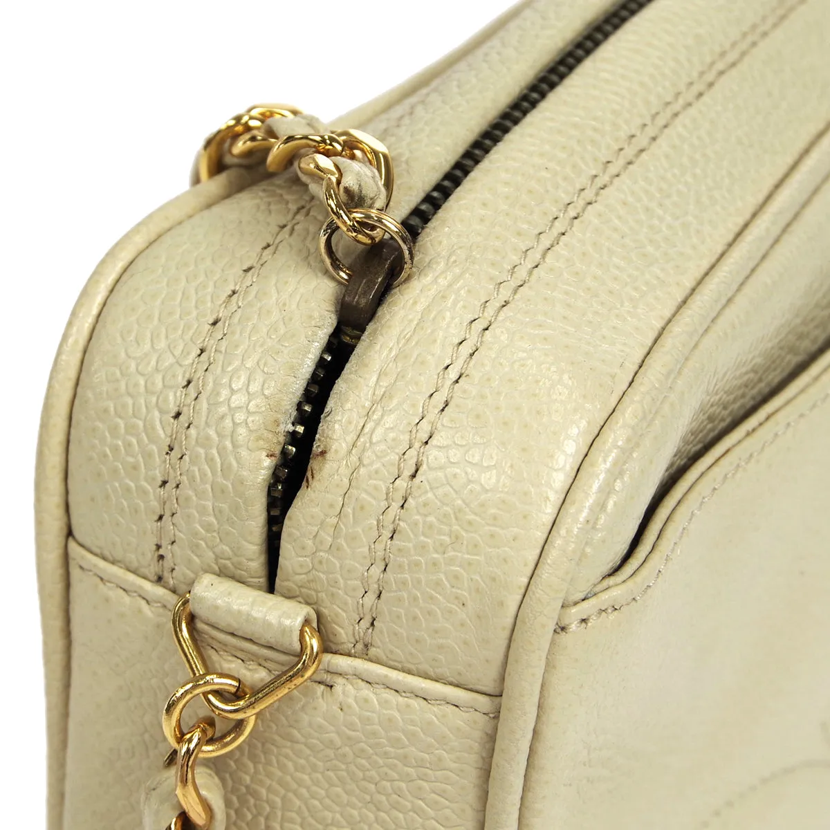 CHANEL 1994-1996 Triple CC Camera Bag Small Ivory Caviar 17405