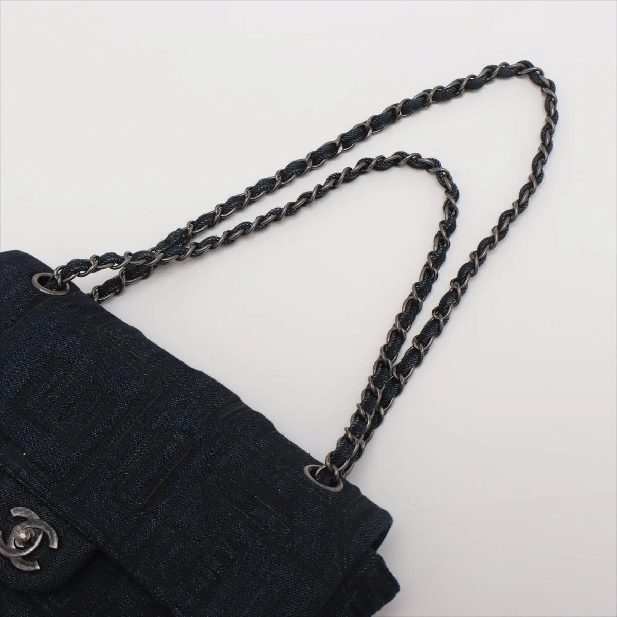 Chanel Coca-Cola Denim Single Flap Double Chain Bag Blue Gummetal Gold