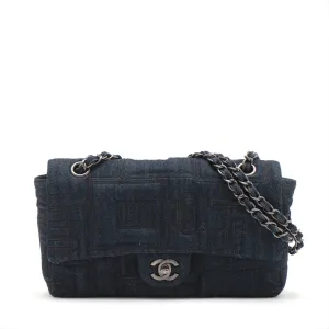 Chanel Coca-Cola Denim Single Flap Double Chain Bag Blue Gummetal Gold