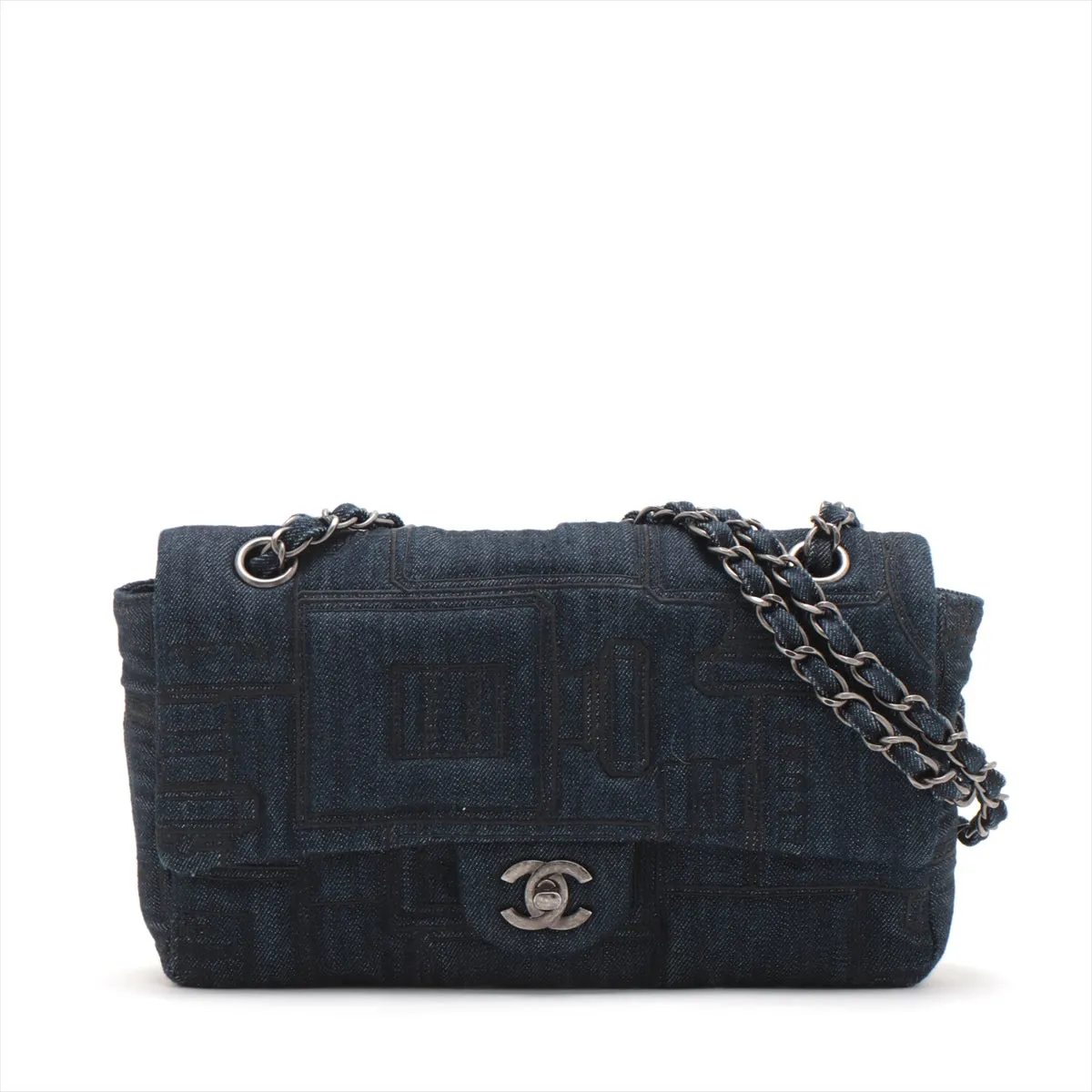 Chanel Coca-Cola Denim Single Flap Double Chain Bag Blue Gummetal Gold
