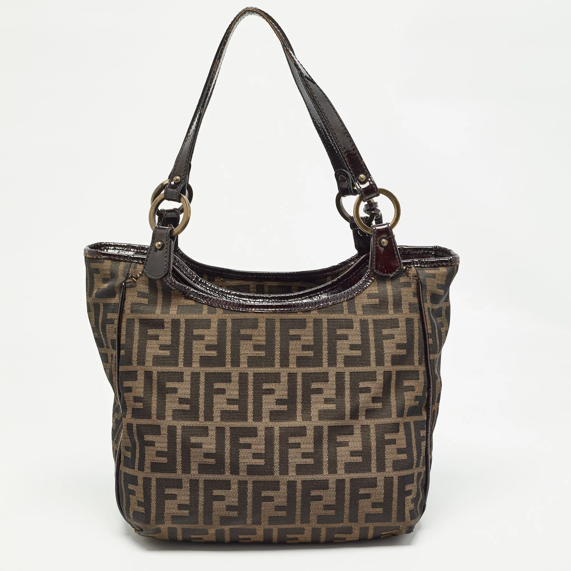 Fendi Black Zucca Canvas And Patent Leather Chef Shopper Tote