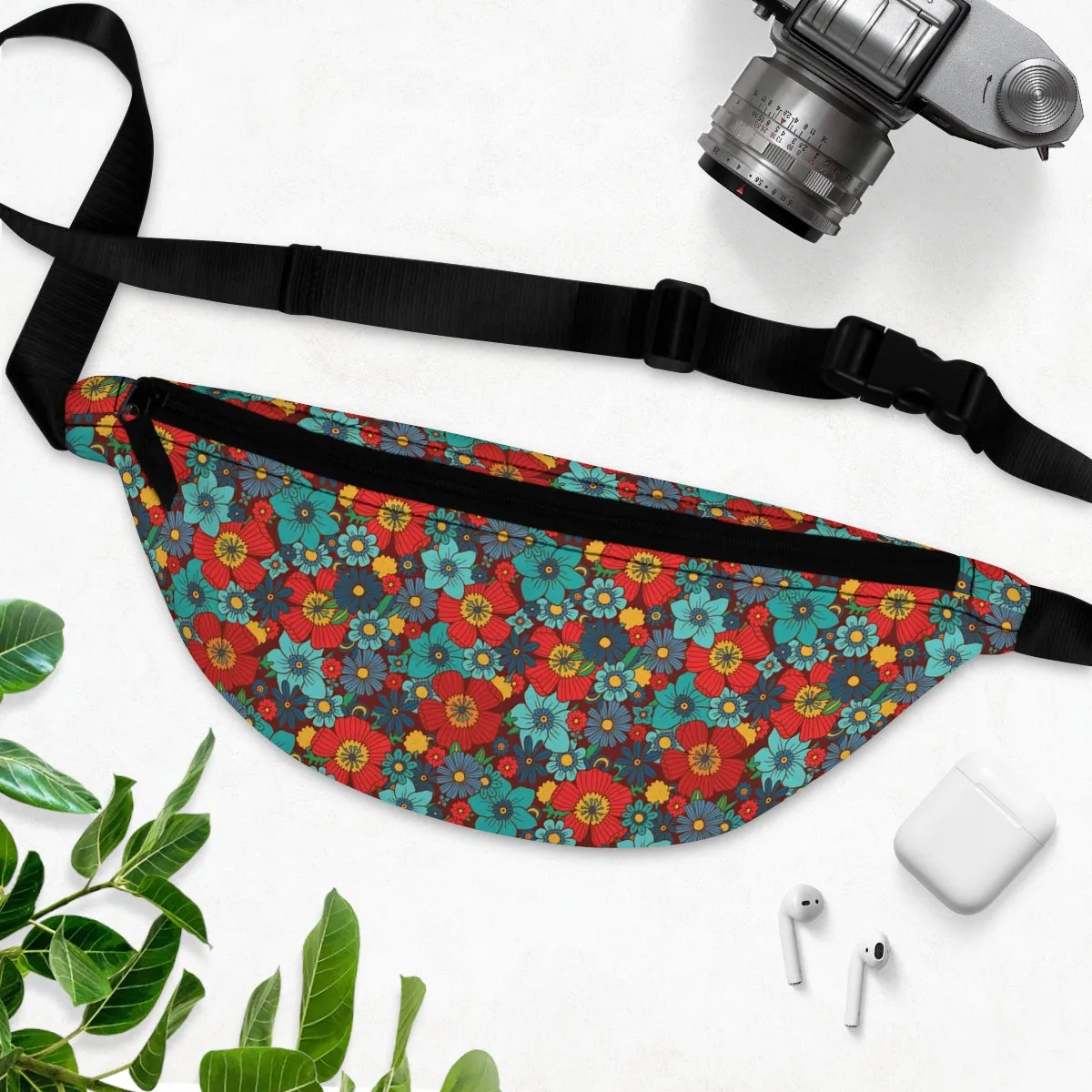 Floral Fanny Pack, Flower Groovy Women Cute Waist Hip Bum Bag 90s Designer Belt Hip Waist Crossbody Shoulder Festival Rave Bag