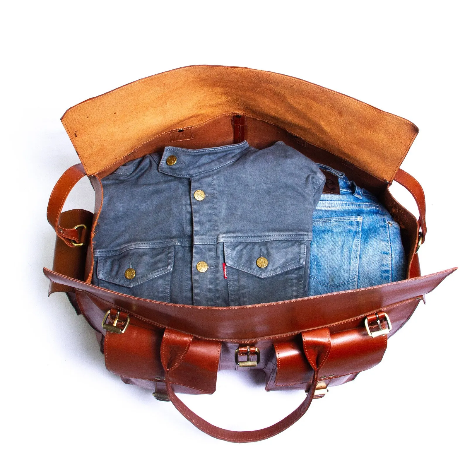 Full Grain Waxed Leather Messenger Duffle Bag