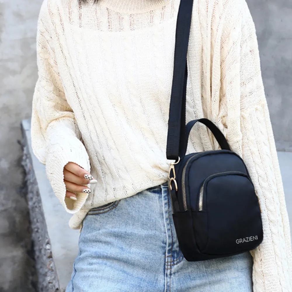 GRAZIENI Nylon Crossbody Sling Bag - Black