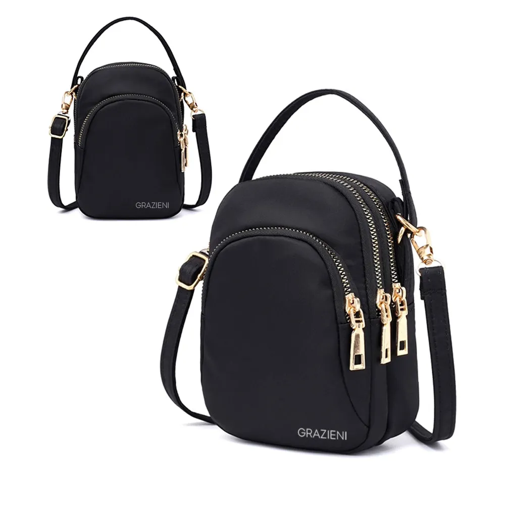GRAZIENI Nylon Crossbody Sling Bag - Black