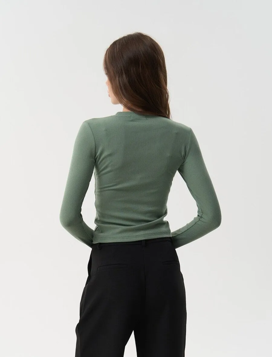 Green Basic Long Sleeve Top