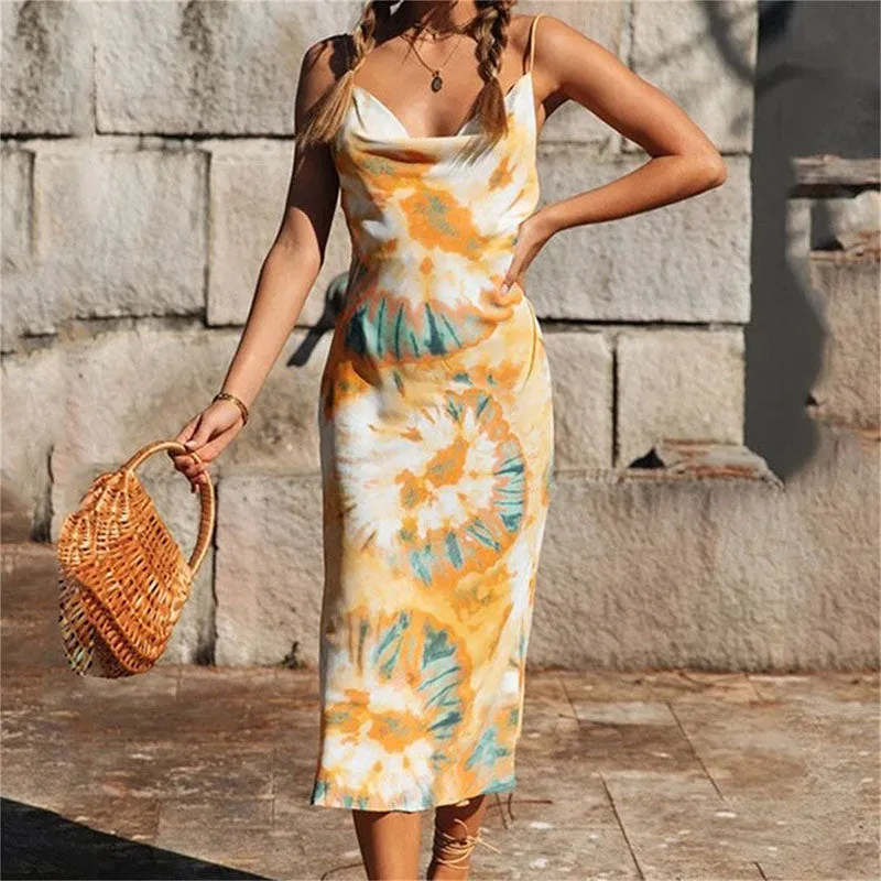 Halter Neck Tie Dye Cover Hip Dress