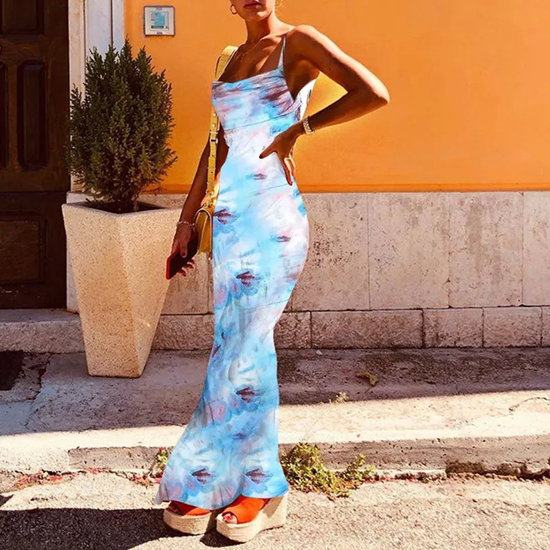 Halter Neck Tie Dye Cover Hip Dress