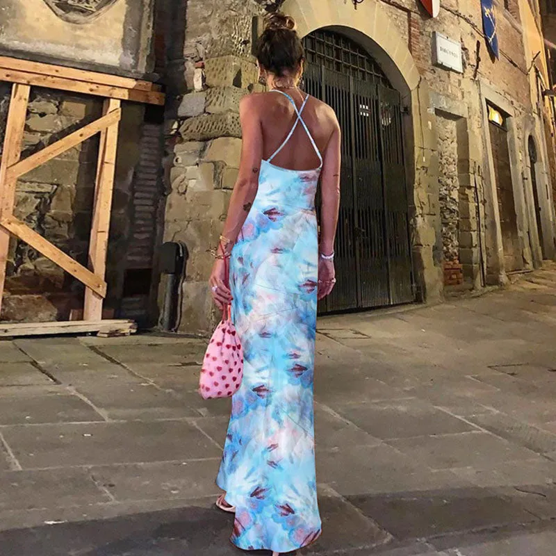 Halter Neck Tie Dye Cover Hip Dress