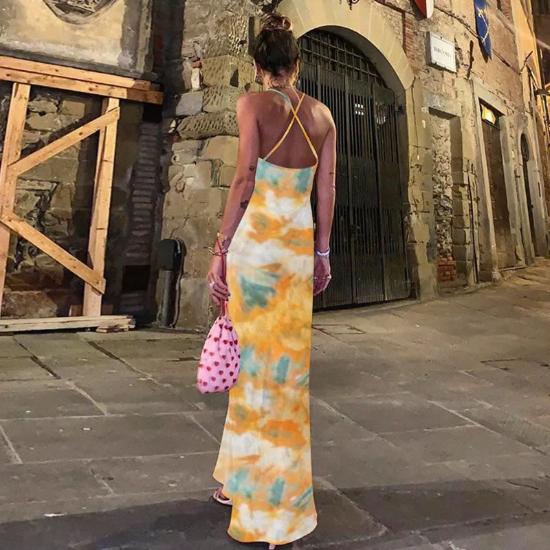 Halter Neck Tie Dye Cover Hip Dress