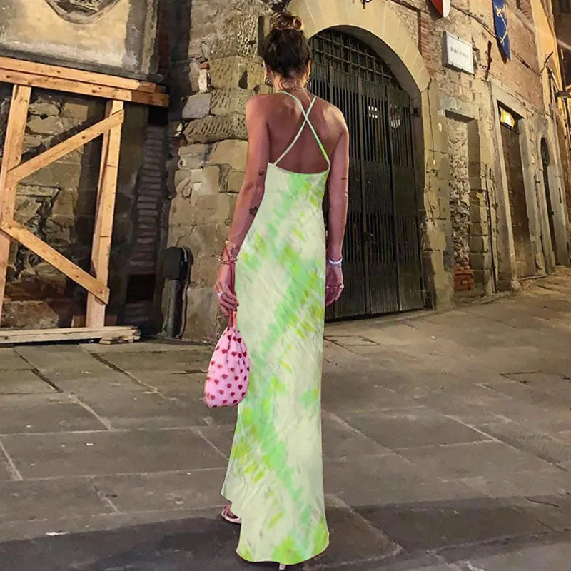 Halter Neck Tie Dye Cover Hip Dress