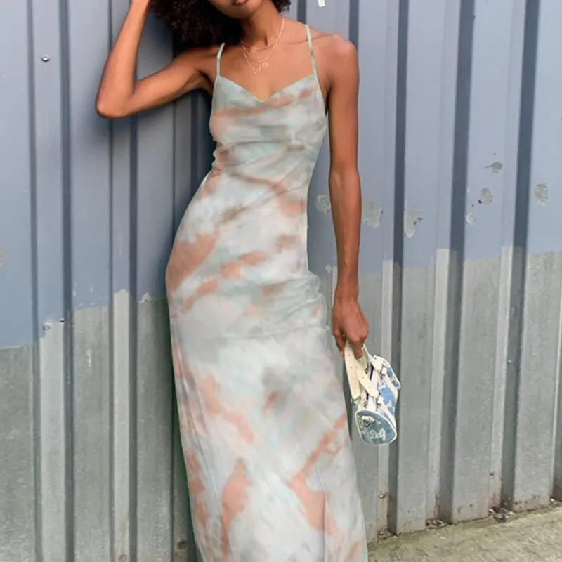 Halter Neck Tie Dye Cover Hip Dress