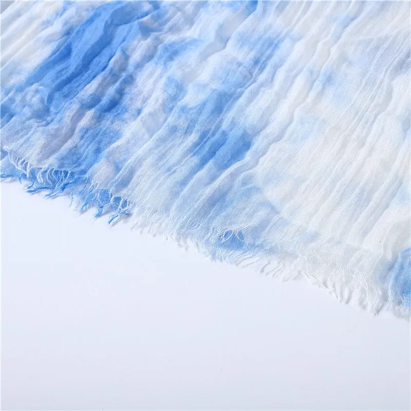 Hand-gradient Tie-dye Pleated Ink Blue Scarf