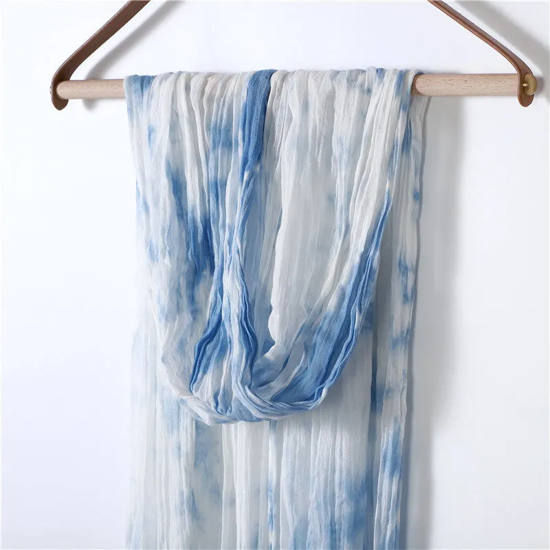Hand-gradient Tie-dye Pleated Ink Blue Scarf