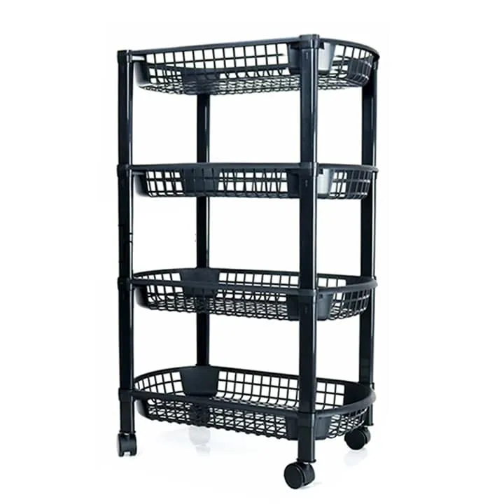 Houseware Organizer, black shelves with wheels DG275