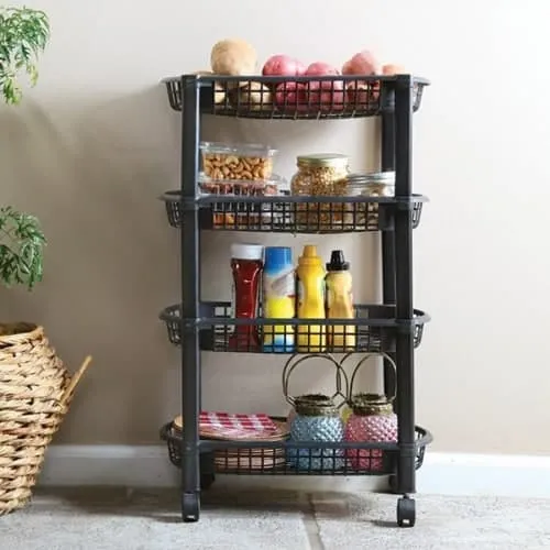 Houseware Organizer, black shelves with wheels DG275