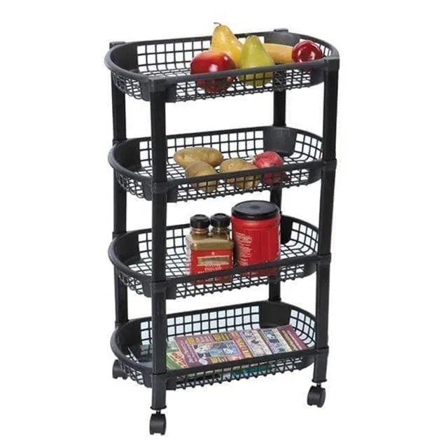 Houseware Organizer, black shelves with wheels DG275