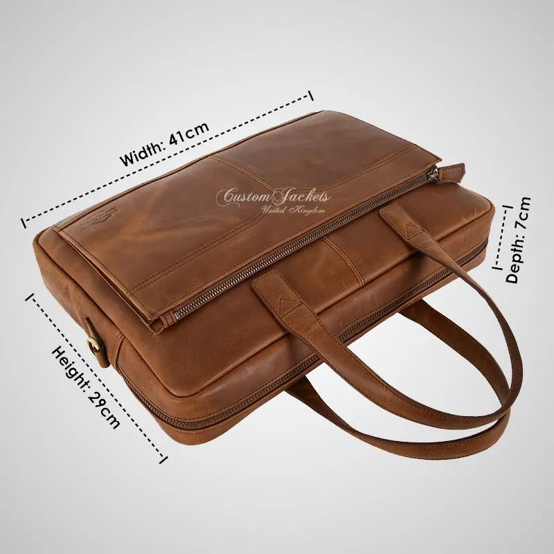 Laptop Bag Tan Vintage Leather Briefcase Shoulder Messenger Bag
