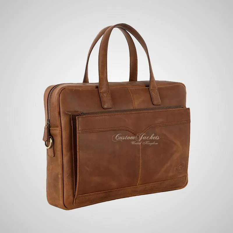 Laptop Bag Tan Vintage Leather Briefcase Shoulder Messenger Bag