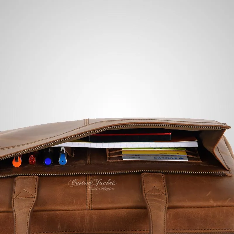 Laptop Bag Tan Vintage Leather Briefcase Shoulder Messenger Bag