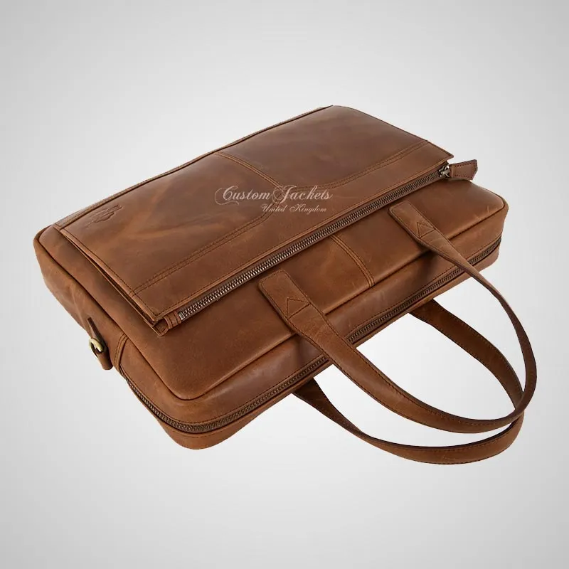 Laptop Bag Tan Vintage Leather Briefcase Shoulder Messenger Bag