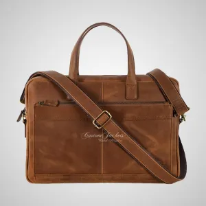 Laptop Bag Tan Vintage Leather Briefcase Shoulder Messenger Bag