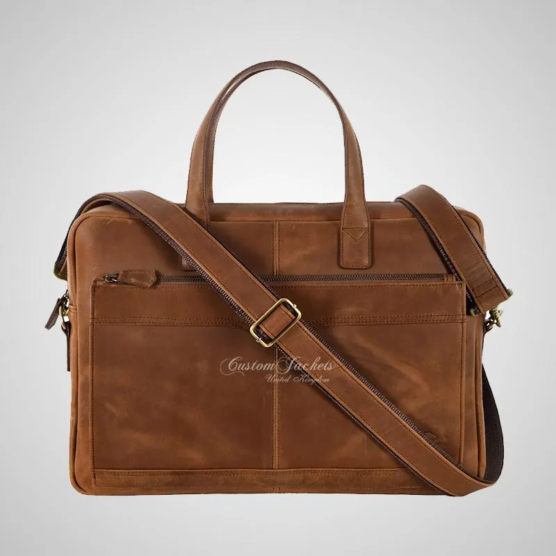 Laptop Bag Tan Vintage Leather Briefcase Shoulder Messenger Bag