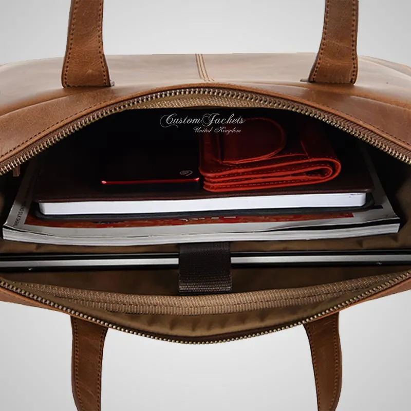 Laptop Bag Tan Vintage Leather Briefcase Shoulder Messenger Bag
