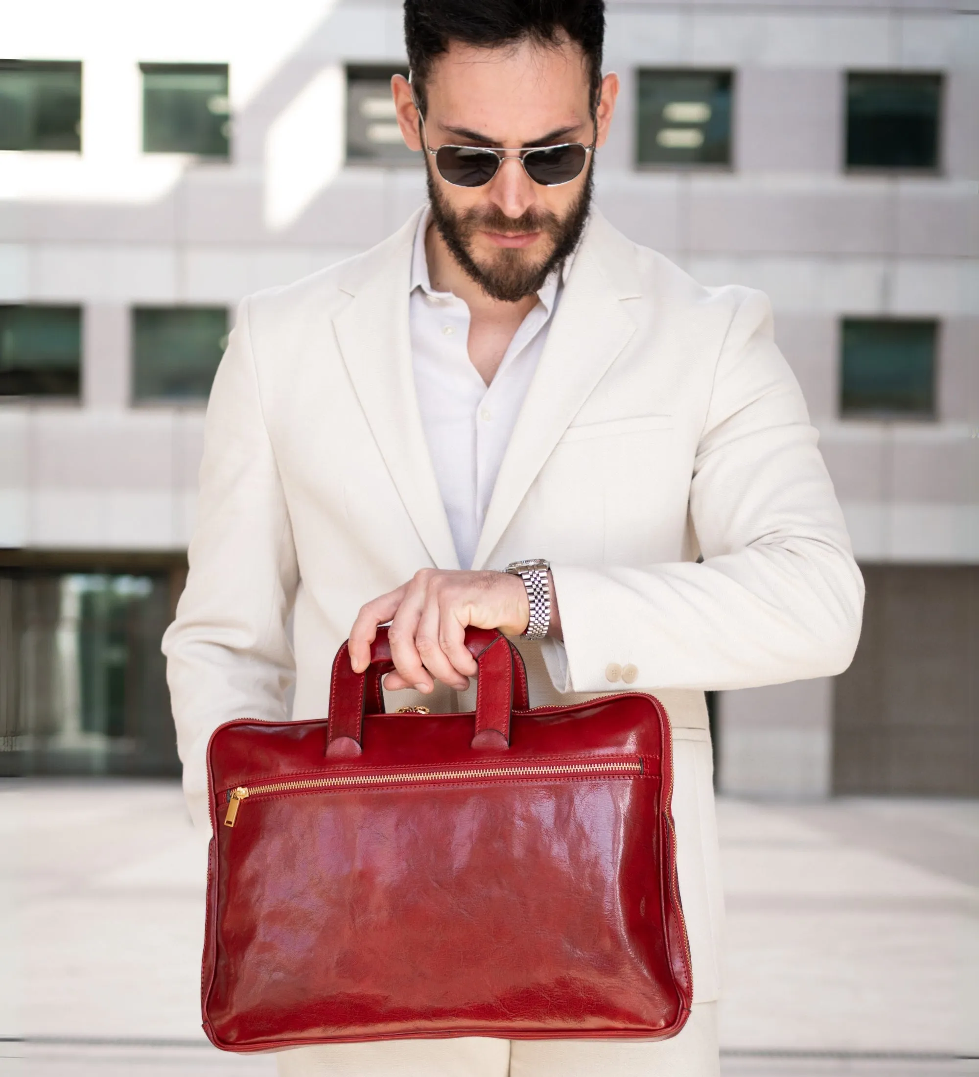 Leather Briefcase Laptop Bag - Brave New World