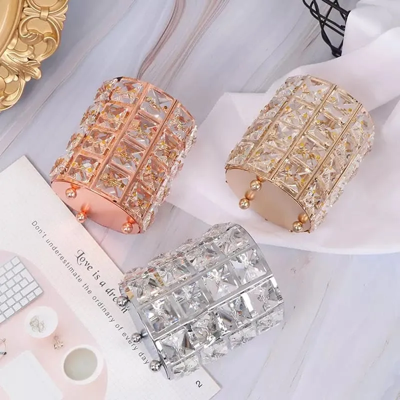 Metal Crystal Round Makeup Brush Holder, Miaowater Makeup Brush Pen Holder, Brush Sorting Storage Organizer, Dressing Table Makeup Organizer