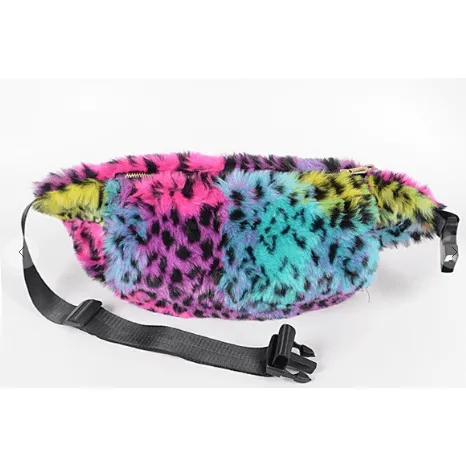 Multi Color Leopard Print Plushy Fanny Pack