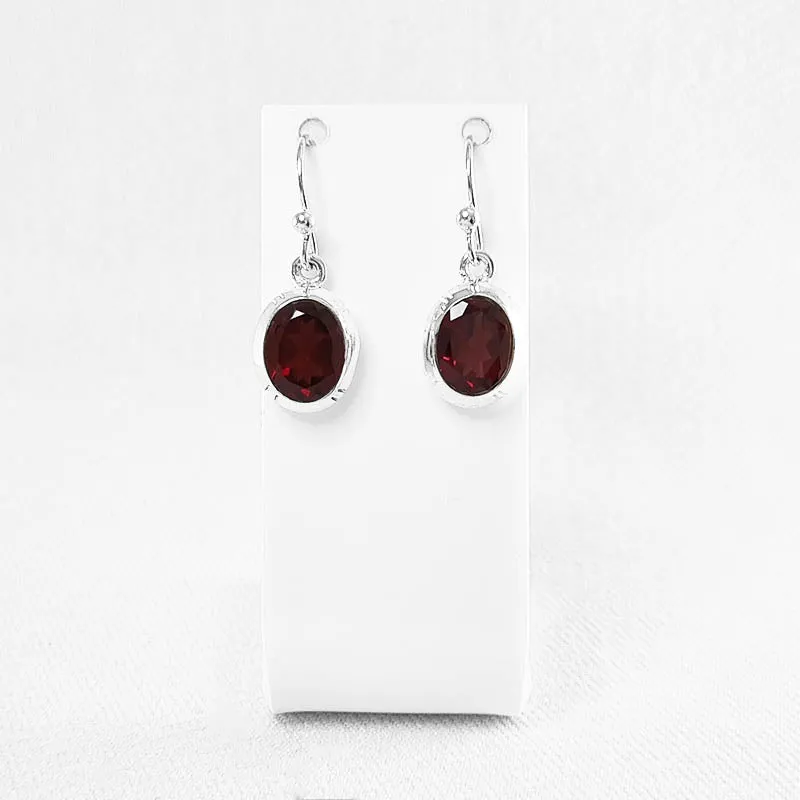 Oval Faceted Garnet Earrings
