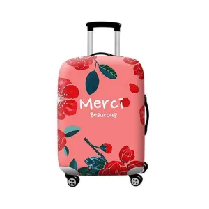 Pastel Red Floral Merci Beaucoup | Standard Design | Luggage Suitcase Protective Cover