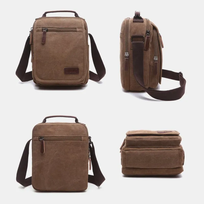 Retro Canvas Messenger Bag Multifunctional Business Crossbody Bag for Men