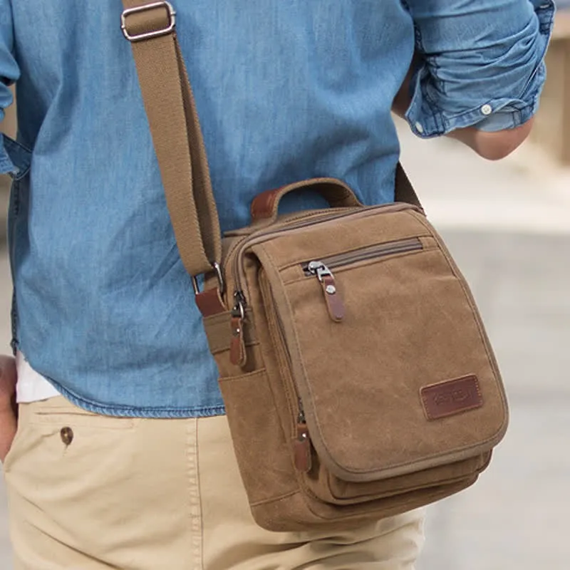 Retro Canvas Messenger Bag Multifunctional Business Crossbody Bag for Men
