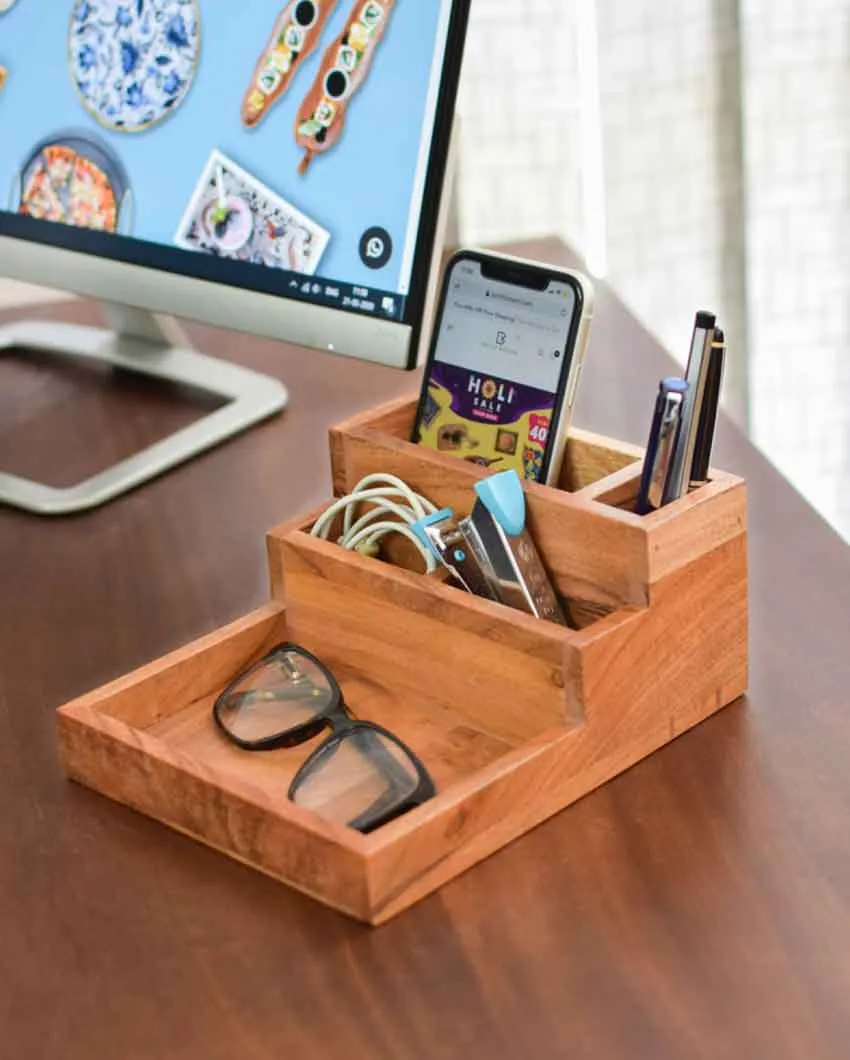 Staircase Acacia Wood Organizer | 8 x 6.5 x 3.5 inches