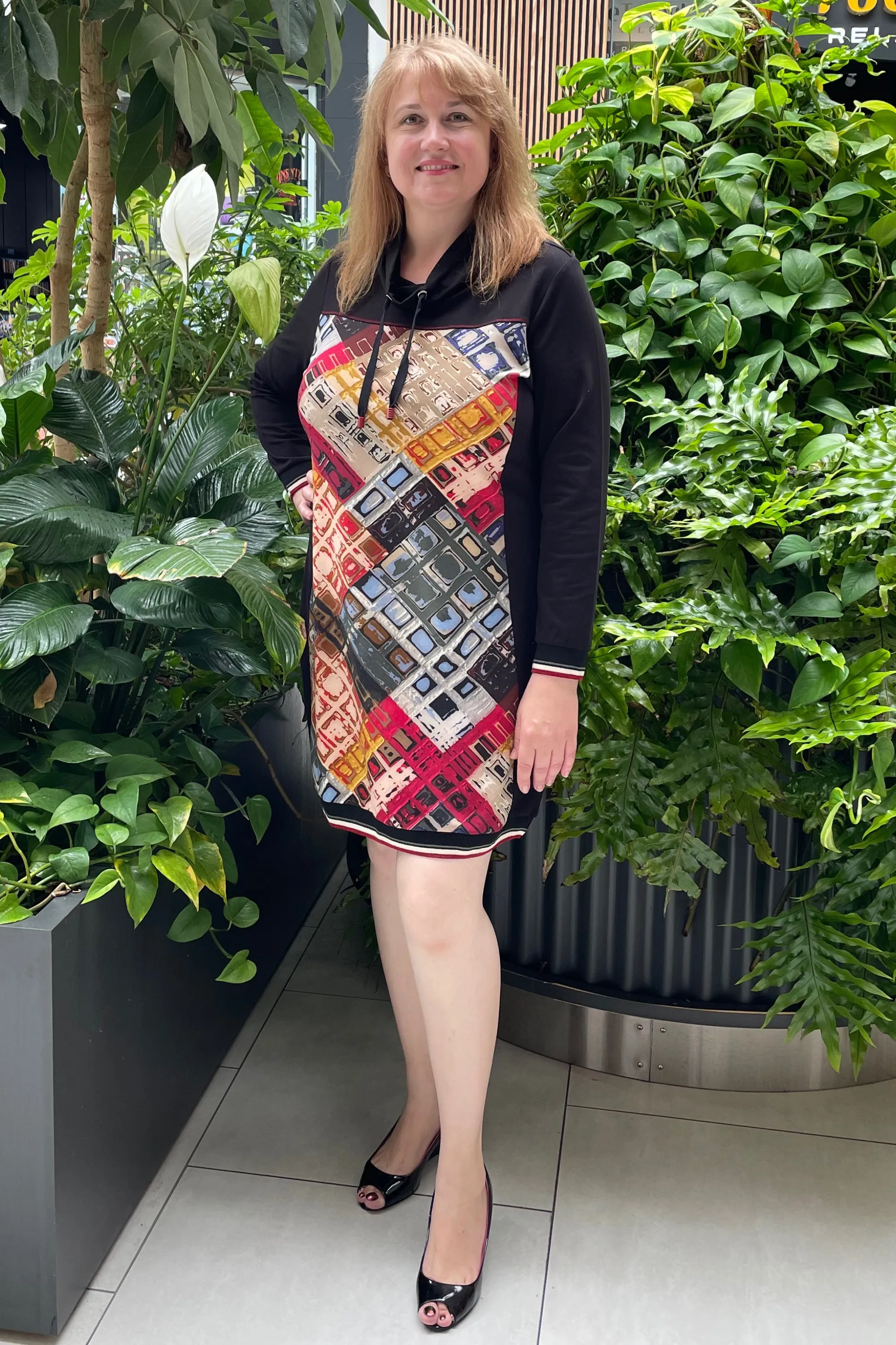 VIBRANT MANHATTAN DRAWSTRING NECK DRESS