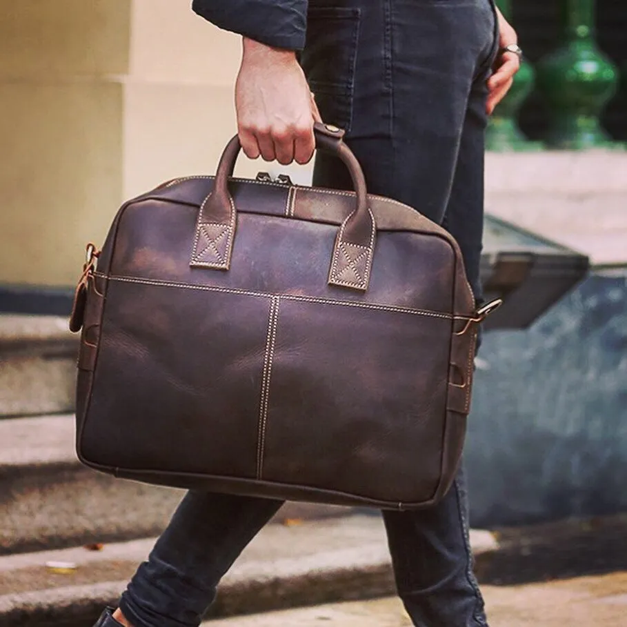 YAAGLE  Genuine Leather Men's Briefcase Messenger Tote Bag Fit 15.6 Laptop  YG7732